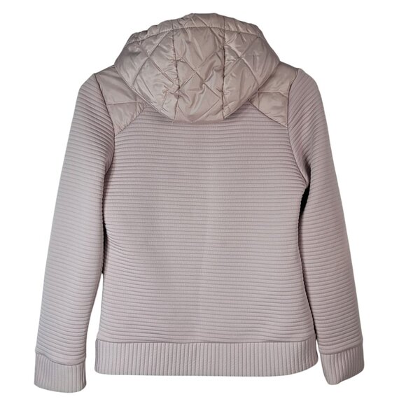 Time & Tru Quilted Jacket Pink Small Long Sleeve Hood Pockets Ribbed Zip Ottoman - Picture 5 of 11